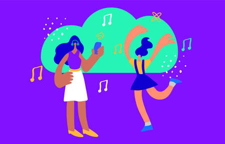 Flat line design website banner of sound cloud . streaming music concept. Modern vector illustration for web designのイラスト素材