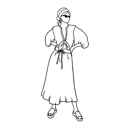 Beautiful black woman in summer underwear. Fashion model woman. Black control lines. Minimal logo design style for fashion store or underwear store, beauty salon, cosmetology, spa treatments.のイラスト素材