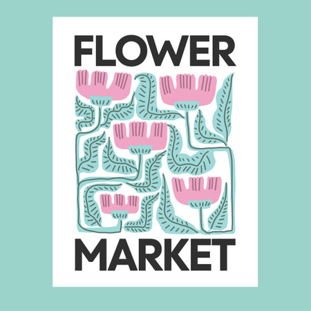 Colorful doodle floral market design posterのイラスト素材