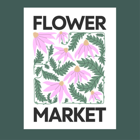 Colorful doodle floral market design posterのイラスト素材
