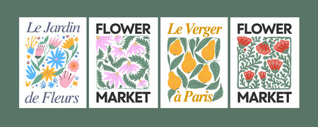 Colorful trendy hand drawn market design poster. Vector illustrationのイラスト素材