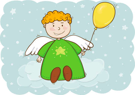illustration of angel boy with balloonのイラスト素材