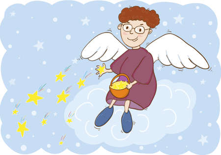 illustration of angel with basket and starsのイラスト素材