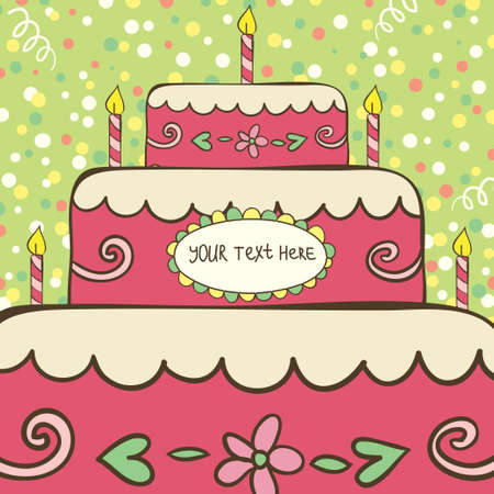 Vector birthday card with cake, candles and decorative elementsのイラスト素材
