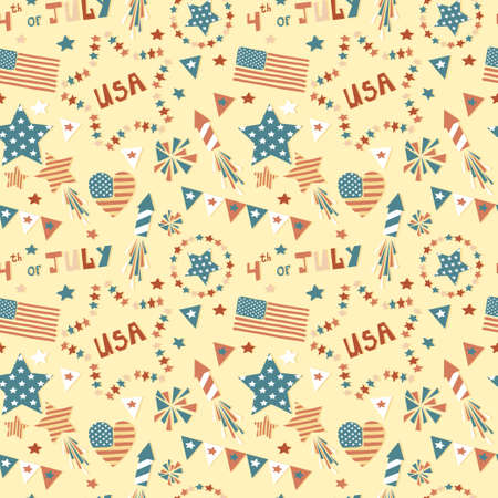 Vector seamless pattern with stripes, stars and oter elements for Independence dayのイラスト素材