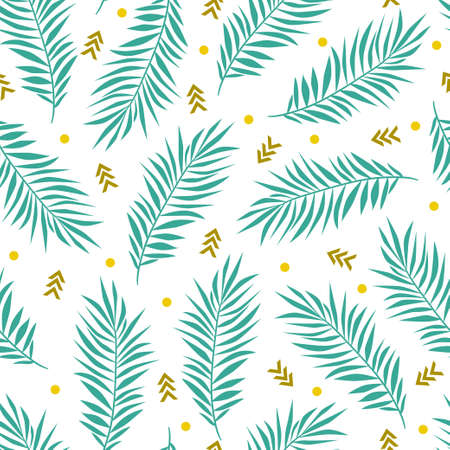 Vector summer seamless pattern with palm leaves and geometric elements. Natural repeated texture.のイラスト素材