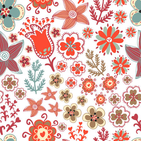 Vector seamless pattern with different bright floral elementsのイラスト素材
