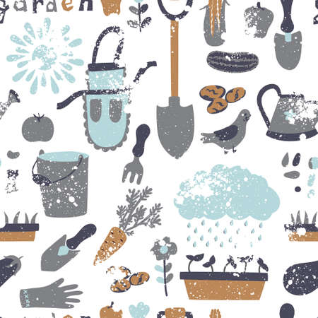 Vector seamless pattern with garden elements.のイラスト素材