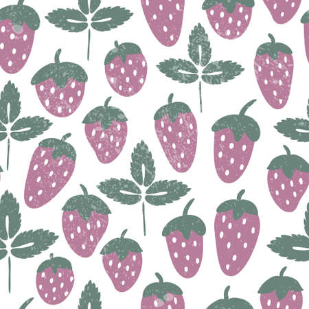 Vector seamless pattern with strawberries and leaves.のイラスト素材