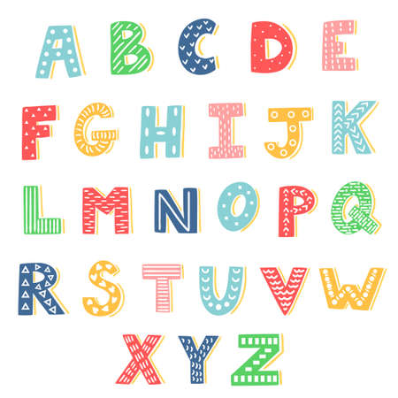 Vector set of bright different letters. Stylish abc. Retro hand drawing font.のイラスト素材