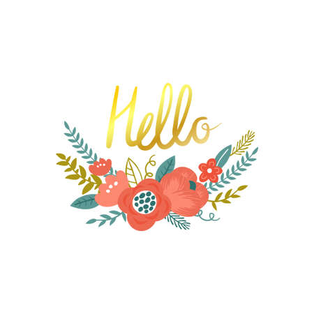 Vintage floral background with flowers and stylish golden text Hello.のイラスト素材