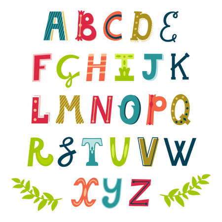 Vector set of bright different letters. Stylish abc. Retro hand drawing font.のイラスト素材