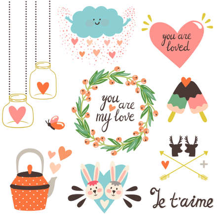Vector set of romantic elements.のイラスト素材