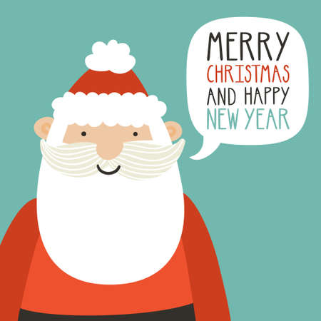 Christmas holiday card with Santa Claus. Cute cartoon background with Santa saying "Merry Christmas and happy new year"のイラスト素材