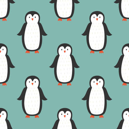 Seamless pattern with cute penguins. Childhish vector backgrounnd with cartoon characters. Winter repeating texture.のイラスト素材
