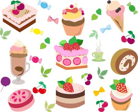 A gentle set of flat vector illustrations. Use for holidays and birthdays - cakes and ice creams.の写真素材