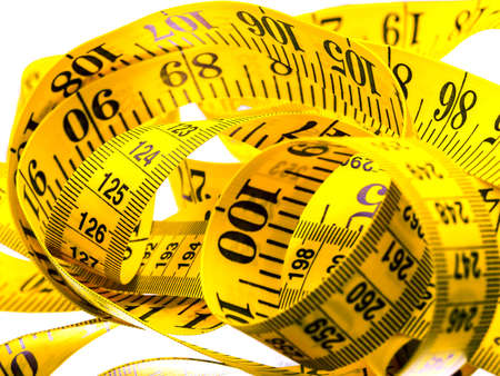 Centimeter of yellow color from fabric for measurement of length and volume on a white background.
の写真素材