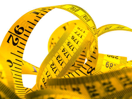 Centimeter of yellow color from fabric for measurement of length and volume on a white background.
の写真素材