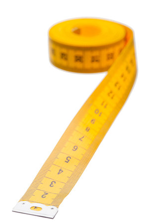 Santimert for measurement of the sizes and volumes of yellow color on a white background, nobody.
