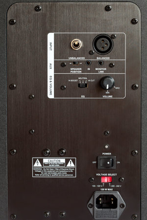 audio connection control panel active studio monitor, close up.