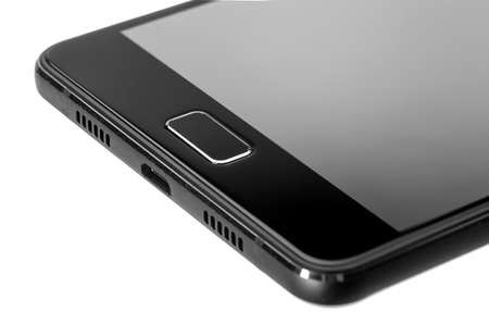 The touch phone of black color on a white background.の写真素材