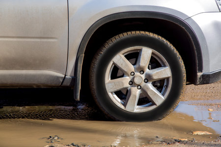 The SUV with dirty wheel splodgy dirt.の写真素材