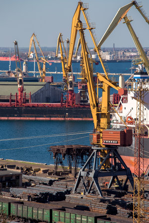 ODESSA, UKRAINE - March 31, 2017: Black Sea trade port, export of raw material.のeditorial素材