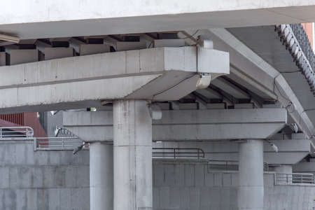 Monolithic pillars of the bridge, columns supporting span.の写真素材