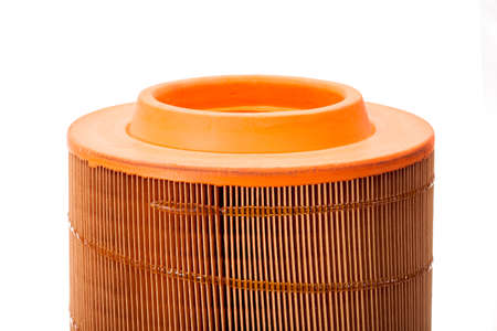 a lorry paper filter orange with rubber inserts for air purification, isolated car spare part.の写真素材