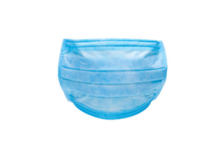 blue fabric medical mask front view isolated on white background.