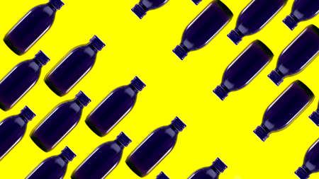 banner pattern cough syrup medical blue glass bottle  isolated on yellow background of 16:9.の写真素材