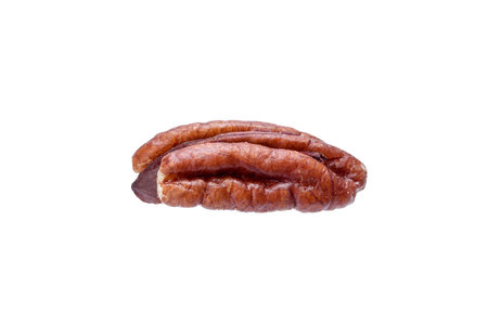 pecan nut half share close-up of protein healthy food isolated on white background, nobody.