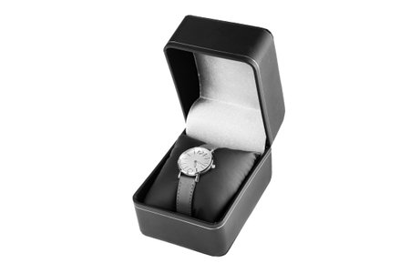 gift wrist watch with a round dial and a minimalist design with a leather strap, unisex accessory...