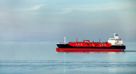 Side view oil and gas petrochemical tanker offshore in opensea, Refinery industry cargo ship, Oil...