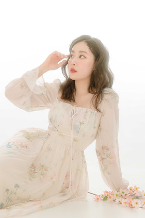 Young Asian beauty woman short hair with korean makeup style on face and perfect clear fresh skin on...