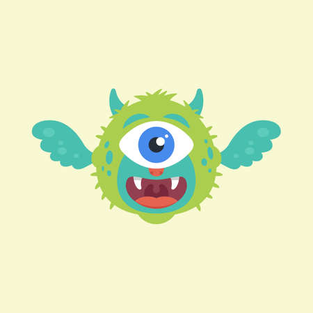 cute flying monster with horns and wings. green character vector illustrationのイラスト素材