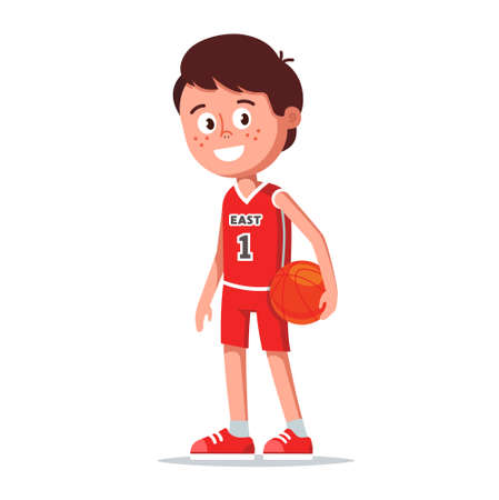 vector illustration of a boy in a sporty uniform who holds a basketballのイラスト素材