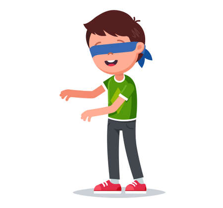 vector illustration of a young boy with closed eyes who plays blind man'sのイラスト素材