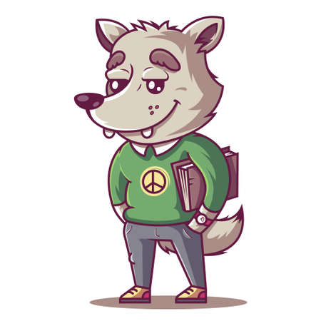 the wolf smiles. young student with a book. vector illustrationのイラスト素材