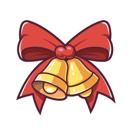 Christmas bells and red bow. Vector illustration.のイラスト素材