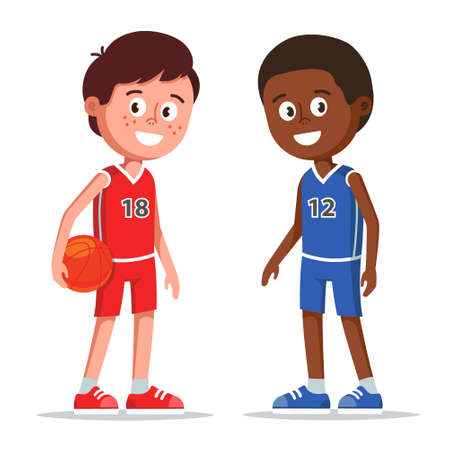 vector illustration of two young sportsmen playing basketballのイラスト素材