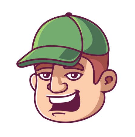 the face of a man in a green cap. man smiles. vector illustrationのイラスト素材
