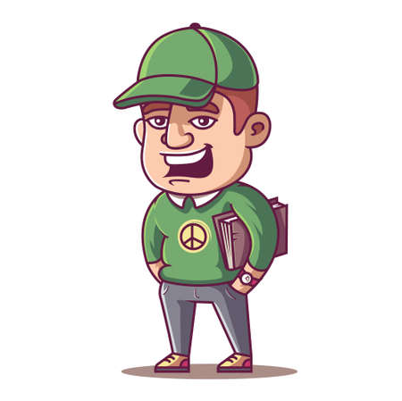 young male student in a cap and a book in his hands. vector illustrationのイラスト素材