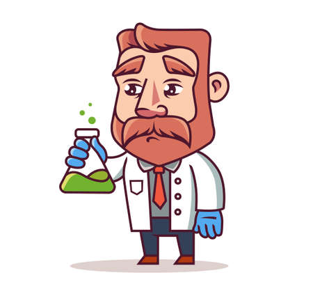 a scientist with a flask in his hands. bearded man in a white coat. vector illustrationのイラスト素材