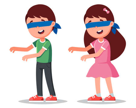 characters boy and girl with blindfold. play children's games. vector illustrationのイラスト素材