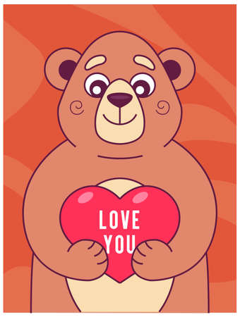 cute bear keeps heart in its paws. character vector illustrationのイラスト素材