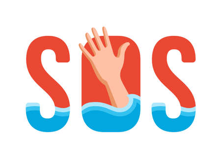 drowning man in the water. sign sos. vector illustrationのイラスト素材