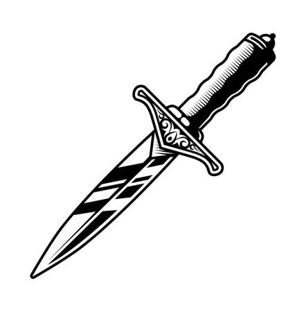 black and white image of a small dagger. vector icon. black outline.のイラスト素材
