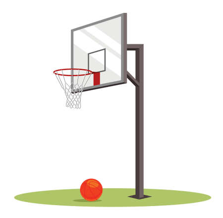 Basketball basket and ball on the green field. vector illustrationのイラスト素材