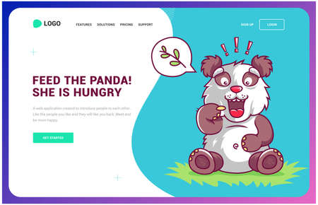 hungry panda asks for food. web site vector illustrationのイラスト素材